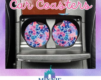 Disney LP floral pink purple Minnie Daisy Castle Car Coasters ~ Disney Castle ~ Coaster Set of 2 ~ LP inspired