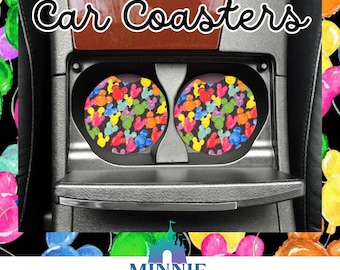 Disney Mickey Balloons Rainbow Multicolor Car Coasters ~ Disney Castle, Main Street USA ~ Coaster Set of 2 ~ Magic Kingdom, magical magic