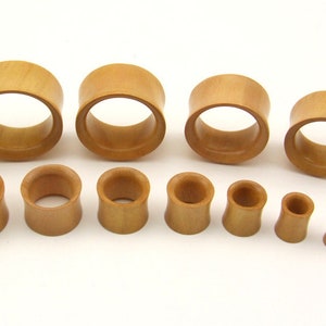 Camellia Wood Tunnel Plugs, Double Shouldered, Handmade, Available in 6 / 8 / 10 / 14 / 16 / 18 / 22 / 24 / 26 / 28 / 30 mm