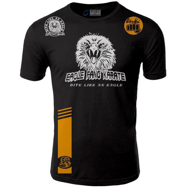 Eagle Fang Karate Bite Like An Eagle Cobra Kai Karate Kid MMA UFC New Adult T Shirt With Side racing stripe logo