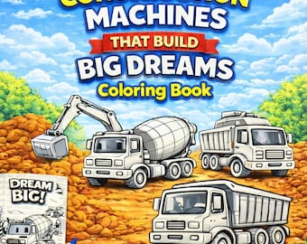 Coloring book, Childrens, Kids Construction Equipment Printable PDF Big Machines Activity Book for Confidence Coloring Book Instant Download