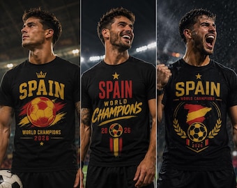 Spain World Champions 2026 Shirt, Spain Soccer T-Shirt, Spanish Football Champions Tee, Red Gold Soccer Fan Shirt, Choose Your Design