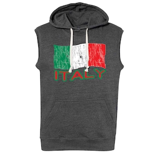 Italy Italian Flag Fifa World Cup Soccer Team Sleeveless Pullover Hoodie Hooded Sweatshirt Black Heather Brand New