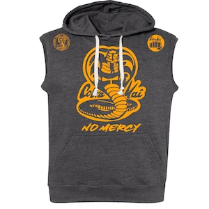 Sleeveless Pullover Hoodie Cobra Kai No Mercy Karate Kid Hooded Sweatshirt Black Heather
