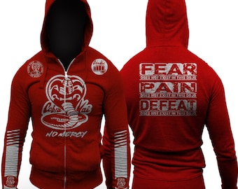 Cobra Kai Defeat Does Not Exist In This Dojo No Mercy Adult Zip-Up Hoodie Sponsored Edition Sweep The Leg Karate Kid 80&#39;s