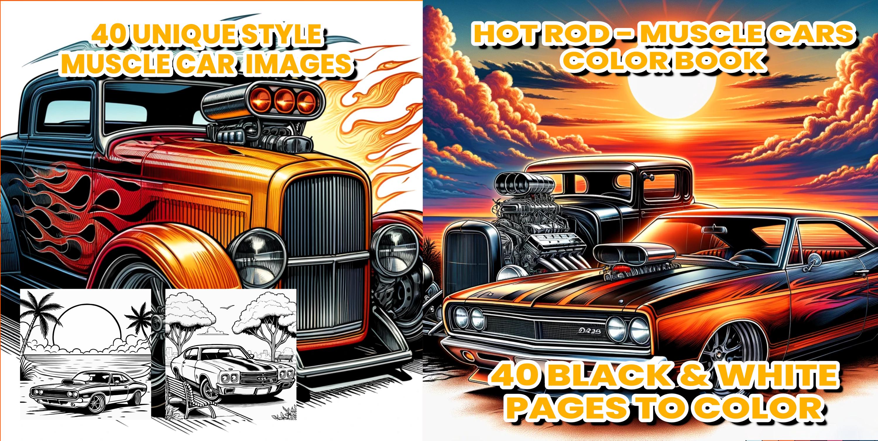 Hot Rod Cars and Trucks, Jeep, Chevelle, Monte Carlo, Ford, Corvette Color Book 40 Cars of Coloring Pages Digital Download instantly