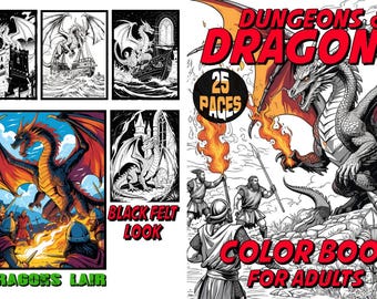 Dungeon and Dragons Color Book for kids and adults 25 Dragon Coloring Pages Digital Download instantly
