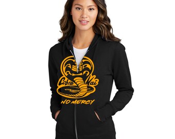 Womens Size Cobra Kai No Mercy Fear Pain Defeat Does Not Exist In This Dojo Karate Kid Adult Zip Up Hoodie