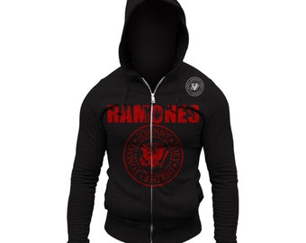 RAMONES Hooded Sweatshirt Distressed Logo Punk Rock Hoodie Adult Mens Sweater