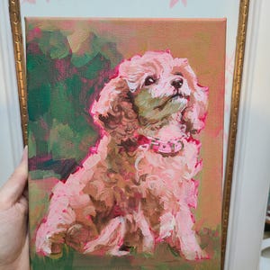 Fifi, acrylic painting on canvas, Miniature Poodle dog portrait art, 24x18cm