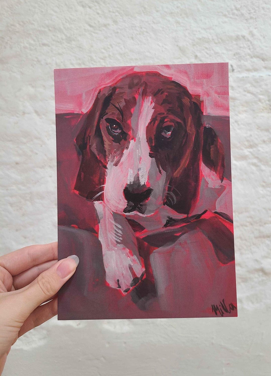 Winston Print, A5 on Matte Card, Art Print, Pet Portrait Dog Basset ...