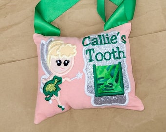 Kids Custom Embroidered Fairy Tooth Pillow//Tooth Fairy Themed//Girls Tooth Pillow//Personalized Name