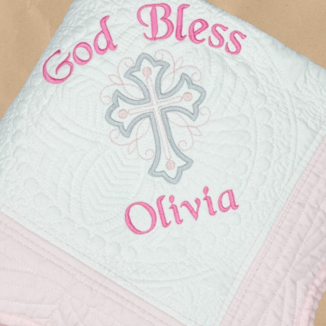 Custom Embroidered Heirloom Baby Blanket//baptism Cross Embroidery