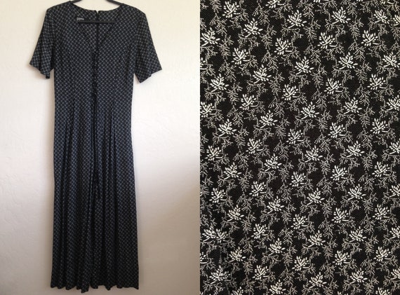 Vintage 80's Black Floral Romper Jumpsuit