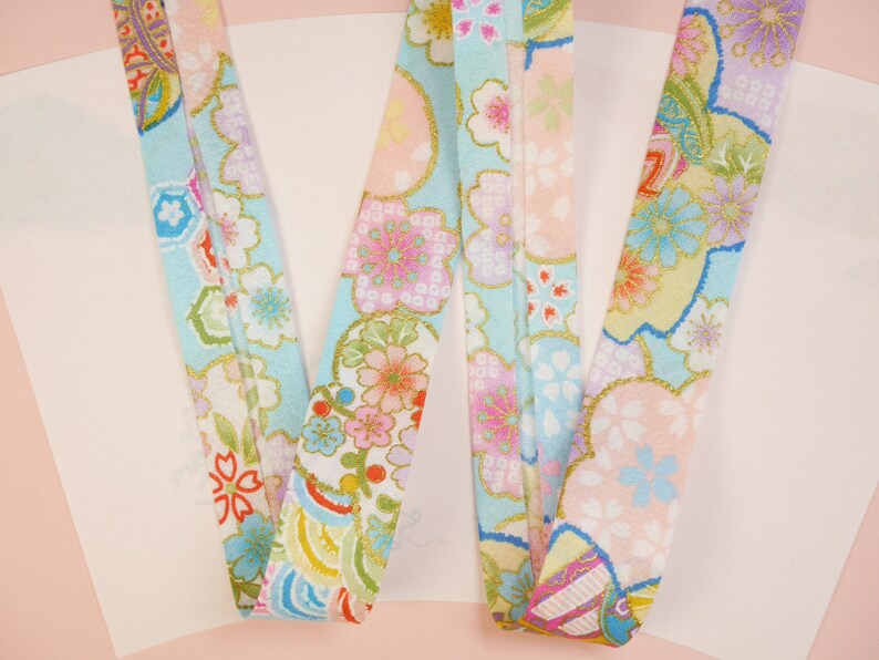 Single Folded Japanese Floral Bias Tape Pastel Color Kimono Style Bias Binding 25mm Wide Light Weight Cotton Lovely Embellishment