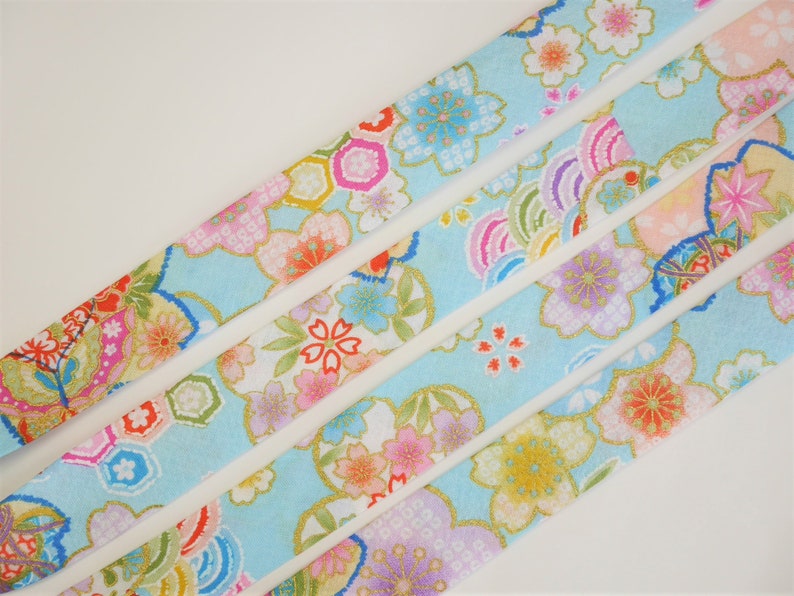 Single Folded Japanese Floral Bias Tape Pastel Color Kimono Style Bias Binding 25mm Wide Light Weight Cotton Lovely Embellishment