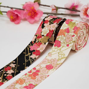 Single Folded Japanese Floral Bias Tape Pastel Color Kimono Style Bias Binding 25mm Wide Light Weight Cotton Lovely Embellishment