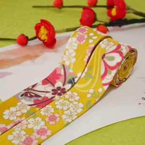 Single Folded Japanese Floral Bias Tape Pastel Color Kimono Style Bias Binding 25mm Wide Light Weight Cotton Lovely Embellishment