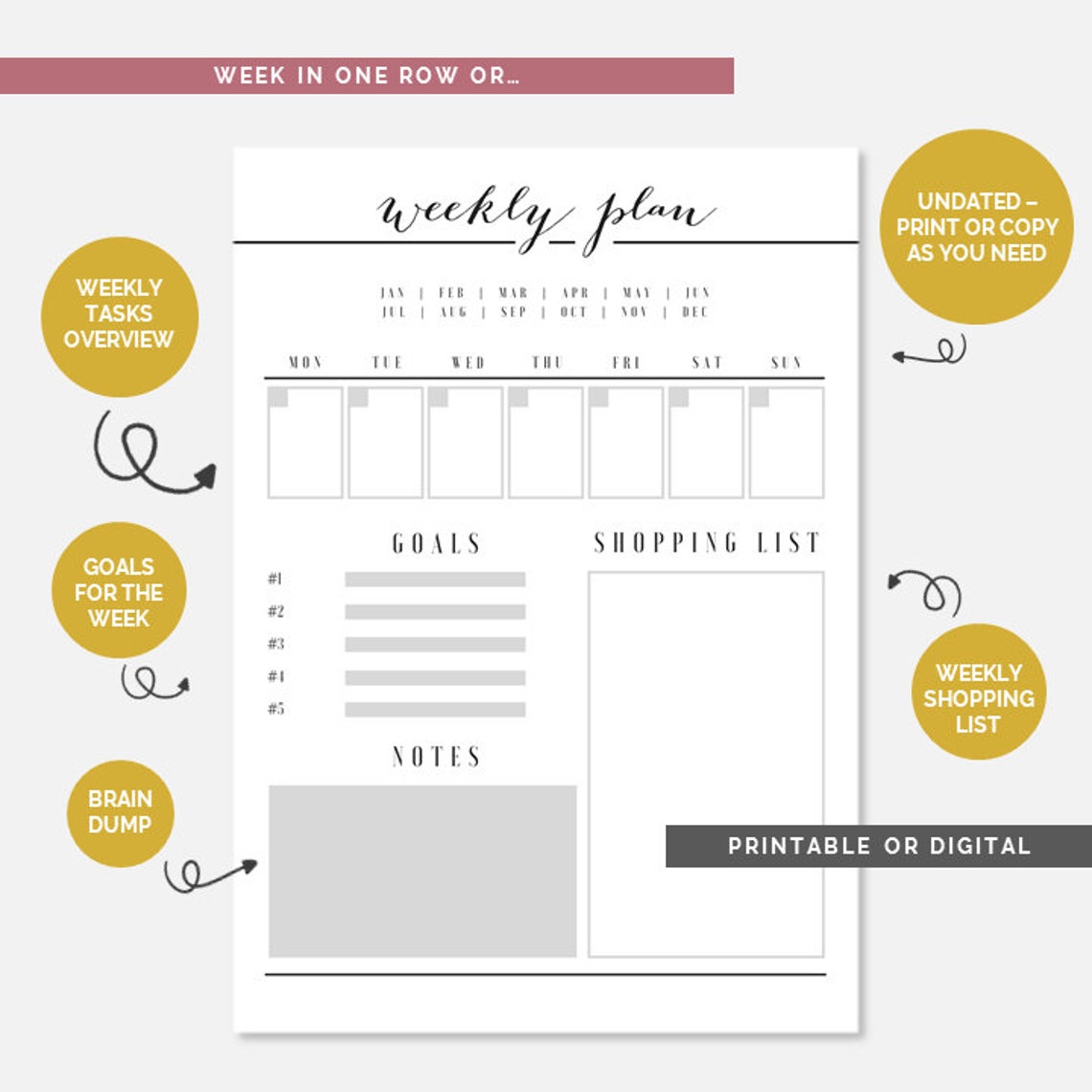 Weekly planner & FREE cover Printable A4 Instant download Etsy