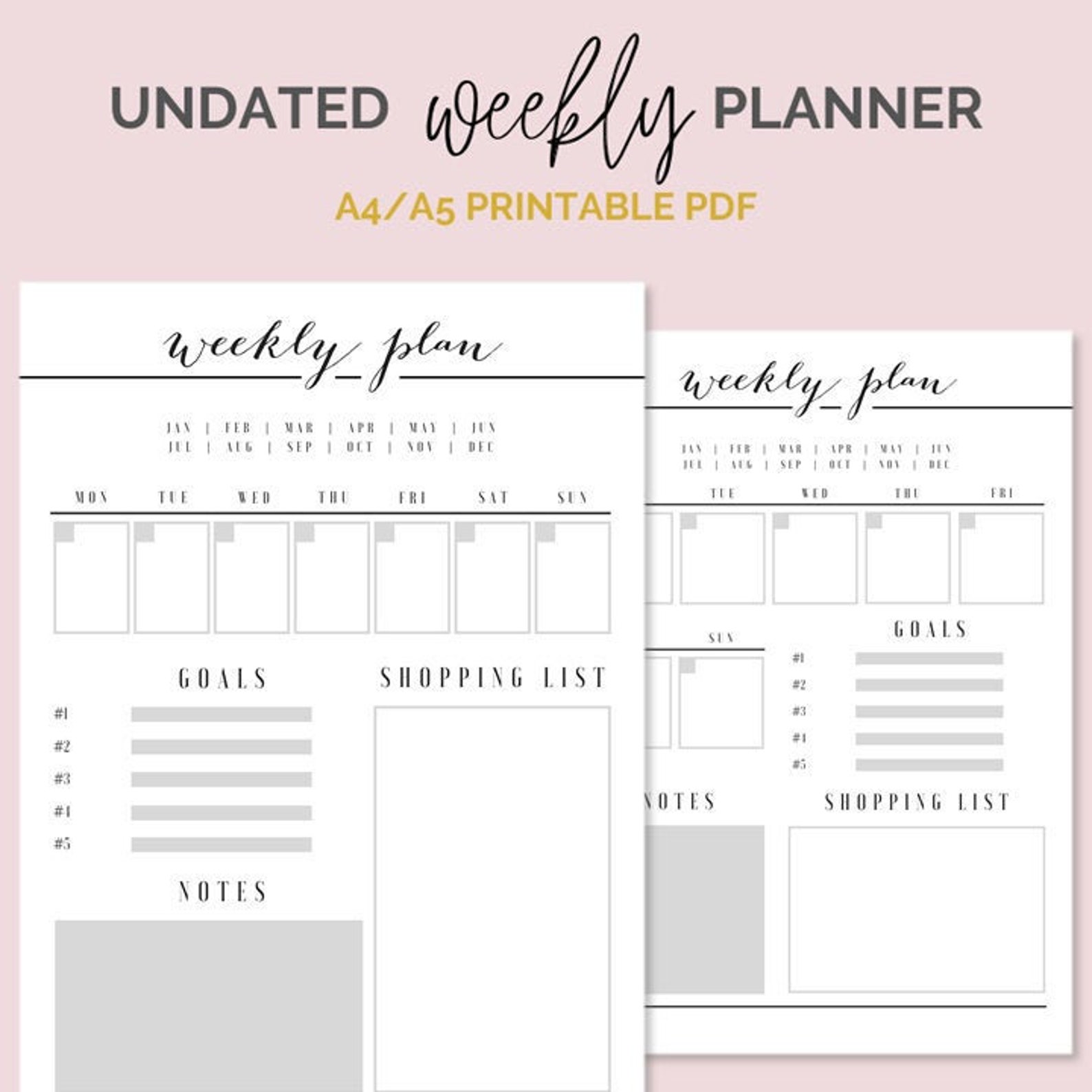 Weekly planner & FREE cover Printable A4 Instant download Etsy