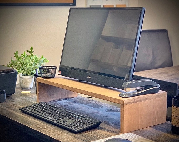 Modern Rustic Computer Monitor Riser Stand Office Accessory for ...