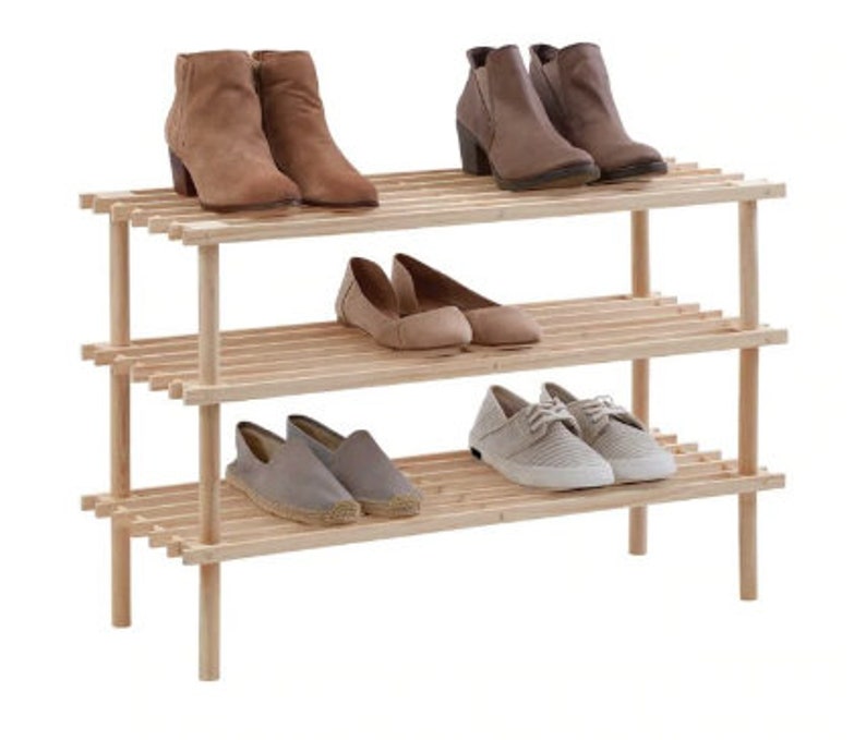 Natural Colored Pine 3-Tier Shoe Rack