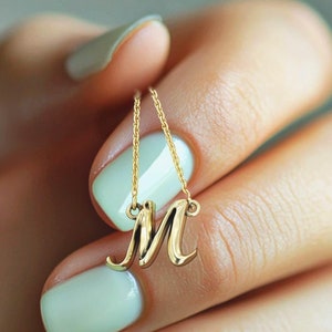 Collar con colgante personalizado en oro macizo de 14 k, colgante de oro con letra inicial personalizada, regalo personalizado, joyería hecha a mano