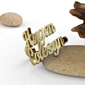 Anillo chapado en oro, anillo con mi nombre, anillo de regalo personalizado, anillo con nombre personalizado, joyería con letras cursivas, anillo con dos nombres, anillo de oro con dos nombres