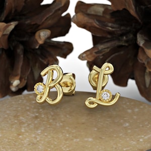Gold Pave Initial Earring, Alphabet Stud Earring, Letter Stud Earrings, Post Initial Earring, Personalized Stud Earring, ABC Stud Earrings