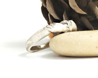 Two Hand Ring, Holding Hands Ring In Sterling Silver, Unique Hand Cast Ring, Ring For Women