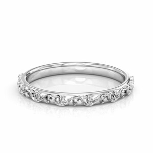 Aliança de ouro maciço 14k, anel de ouro estampado, anel de ouro com estampa floral gravada, aliança de casamento exclusiva, aliança de casamento pequena