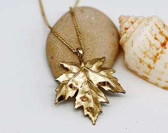 14K Gold Maple Leaf Pendant Necklace, Canadian Nature Jewelry Gift
