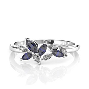Sapphire and Diamond Multi Stone Ring in 14k Solid Gold, Cluster Diamond & Sapphire Ring, Marquise Cut Diamond Ring