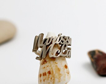 Personalized 14k White Gold Names Ring, Custom Letter Jewelry