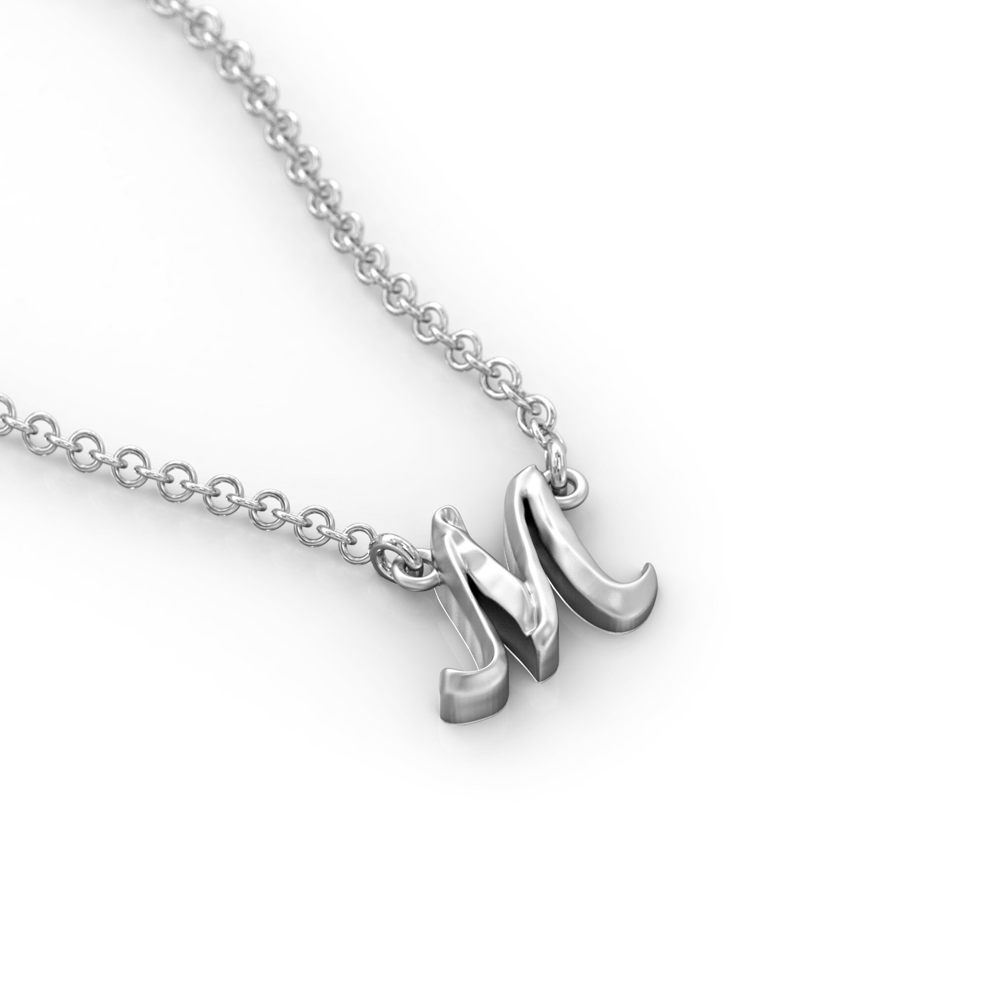 Initial Necklace 14k White Gold Necklace Personalized Etsy
