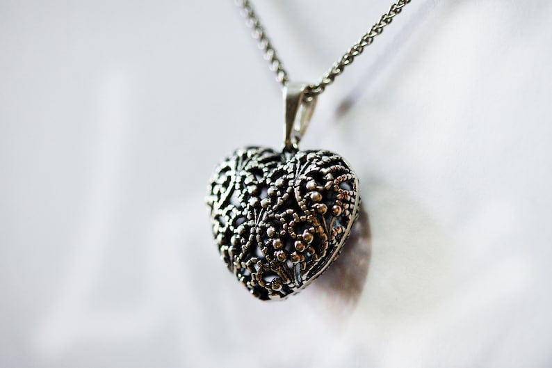 Filigree Heart Necklace Unique Necklace Necklace for Women Heart Charm,Boho Silver Jewelry Heart Pendant Sterling Silver Heart Necklace