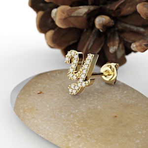 Pendientes de diamantes, pendientes con inicial personalizada, pendientes con pavé de diamantes, pendientes con cierre a presión, joyería para mujer, 0,1 ct