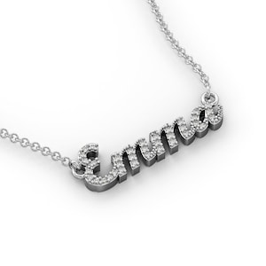 Collar con nombre y diamantes en oro de 14 quilates, regalo personalizado hecho a mano para ella