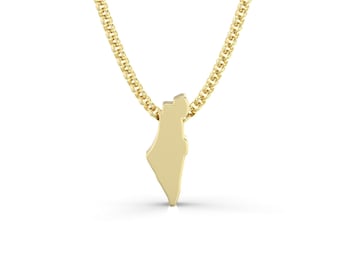 Delicado collar con el mapa de Israel en oro macizo de 14 quilates
