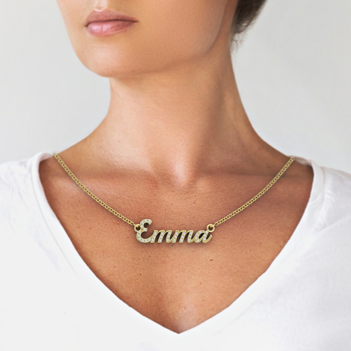 Diamond Necklace 14k White Gold Necklace Name Necklace Gift Etsy