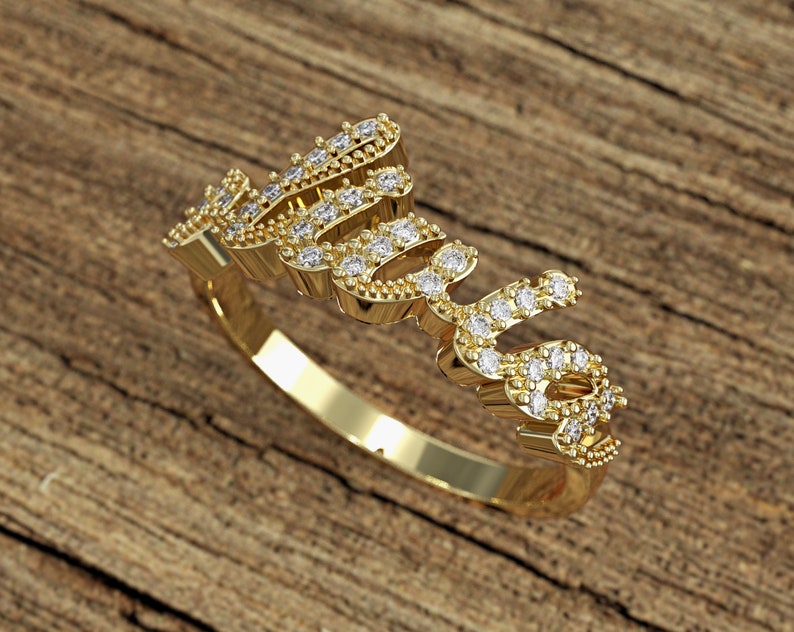 Diamond Ring for Women 14k Gold Name Ring Personalized Name | Etsy