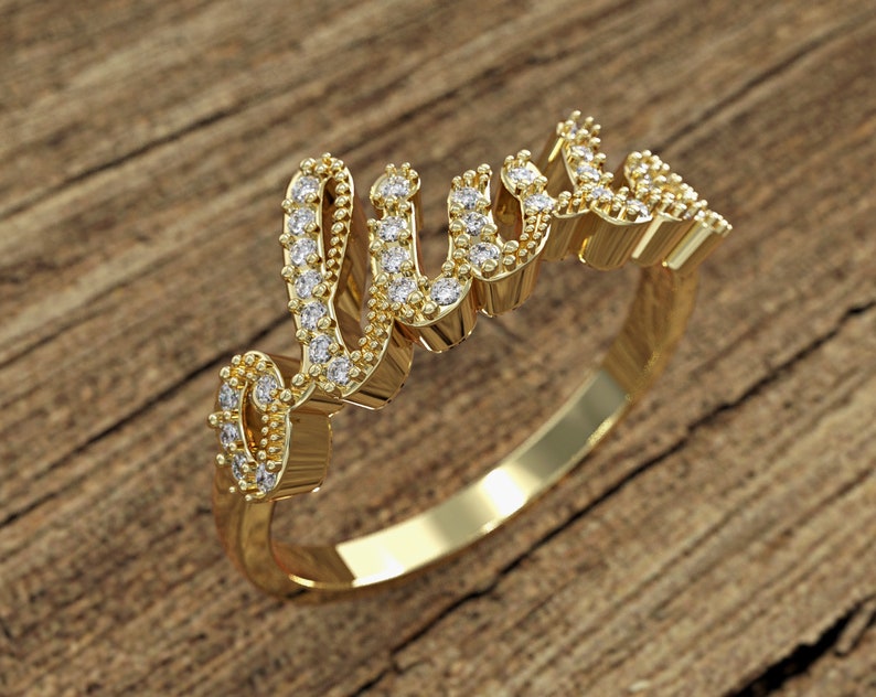 Diamond Ring for Women 14k Gold Name Ring Personalized Name | Etsy