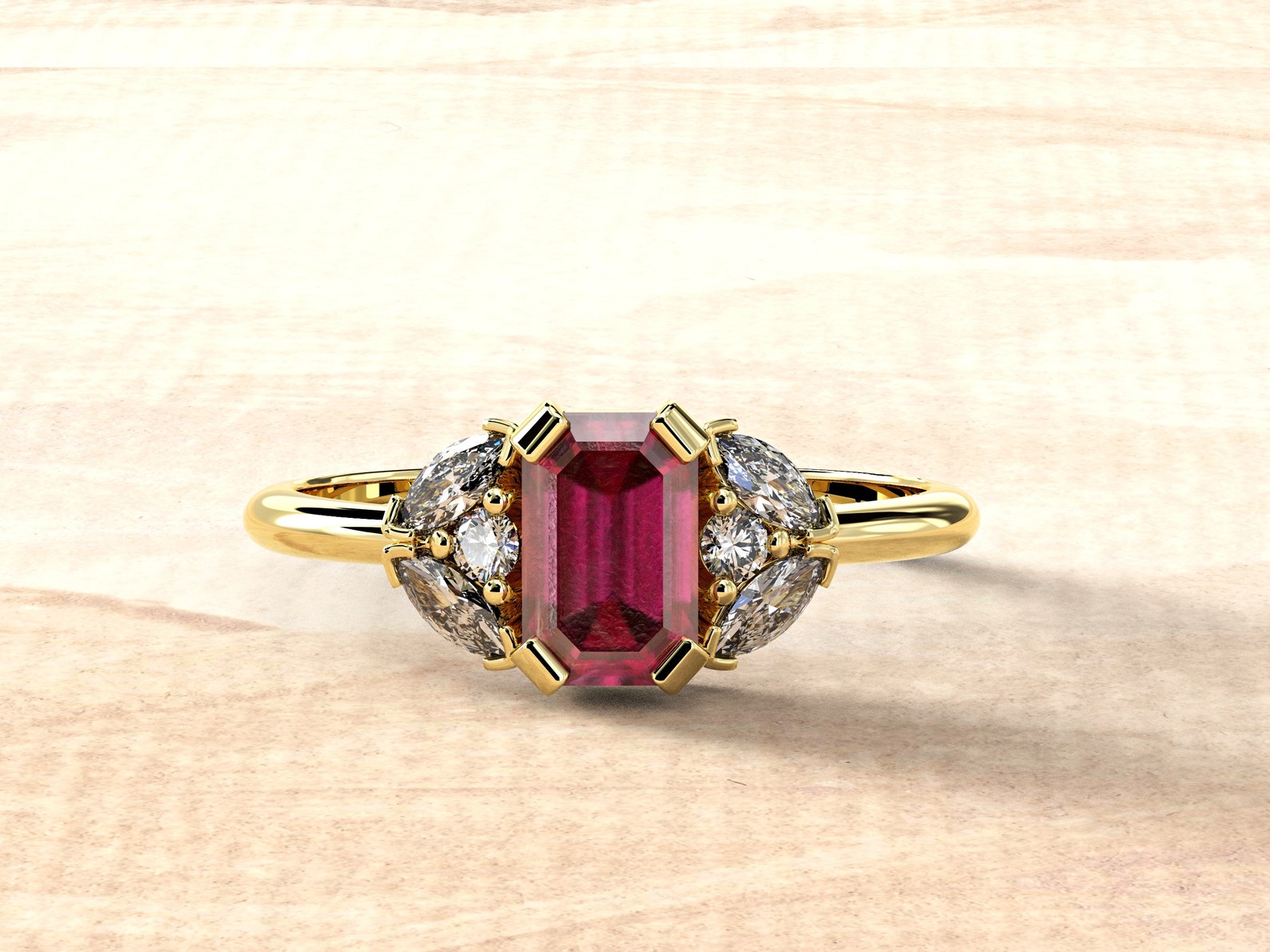 Ruby Engagement Ring Ruby Emerald Cut Ring Ruby Wedding | Etsy