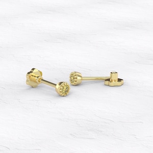 14K Solid Gold Sapphire Piercing, Minimalist Tragus Piercing, Gold Stud Piercing, Stud Ear Piercing, Safe screw nut, Helix Solid Gold