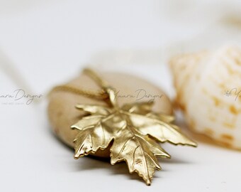 14K Gold Maple Leaf Pendant, Nature Inspired Necklace