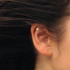 14K Solid Gold Sapphire Piercing, Minimalist Tragus Piercing, Gold Stud Piercing, Stud Ear Piercing, Safe screw nut, Helix Solid Gold