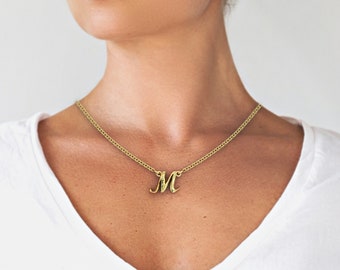 14k Gold Initial Necklace, Personalized Letter Pendant