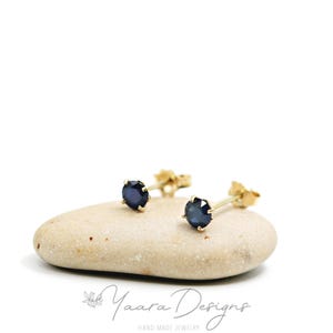 14k Gold Blue Sapphire Gemstone Stud Earrings for Women, September Birthstone Jewelry, Birthday Gift for Her