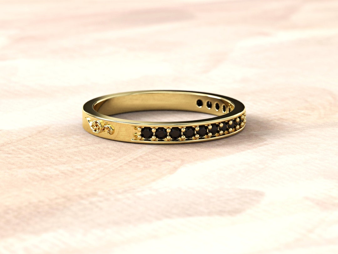 14K Gold Black Diamond Wedding Band, Half Eternity Ring - Etsy