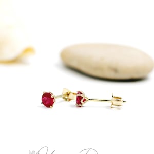 14K Gold Ruby Stud Earrings, July Birthstone Jewelry, Minimalist Red Gemstone Gift